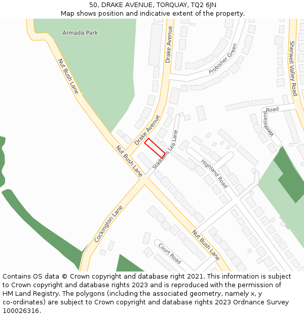 50, DRAKE AVENUE, TORQUAY, TQ2 6JN: Location map and indicative extent of plot