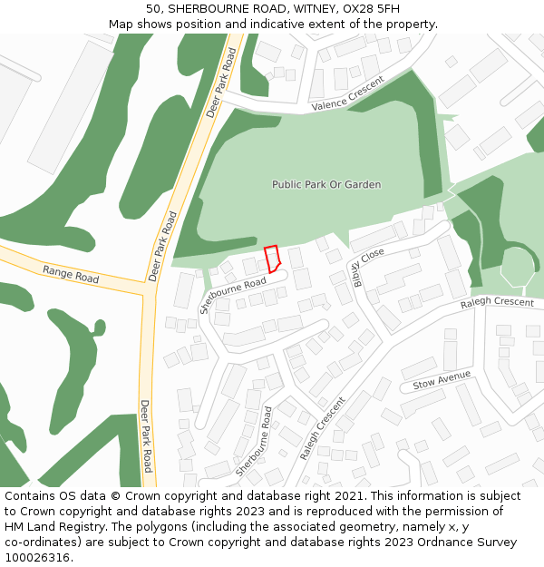 50, SHERBOURNE ROAD, WITNEY, OX28 5FH: Location map and indicative extent of plot
