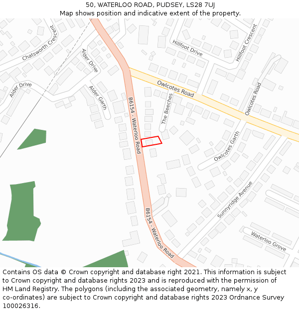 50, WATERLOO ROAD, PUDSEY, LS28 7UJ: Location map and indicative extent of plot