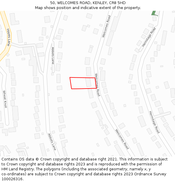 50, WELCOMES ROAD, KENLEY, CR8 5HD: Location map and indicative extent of plot