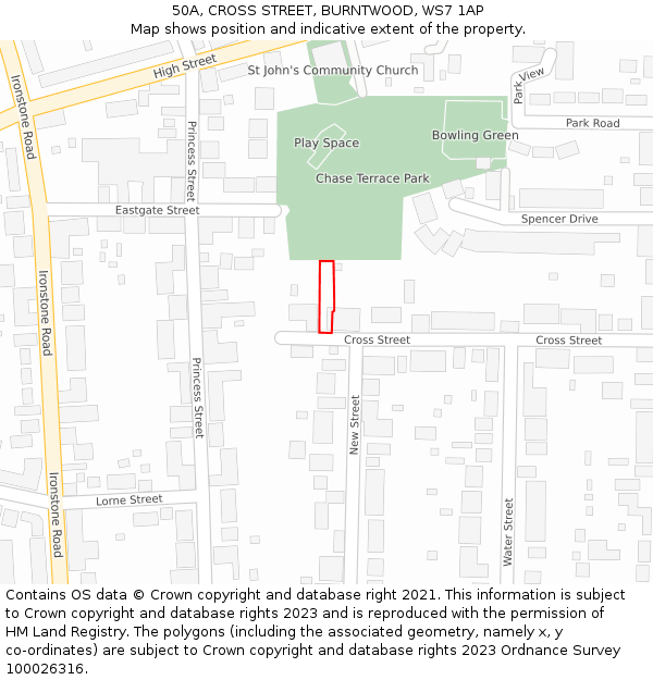 50A, CROSS STREET, BURNTWOOD, WS7 1AP: Location map and indicative extent of plot