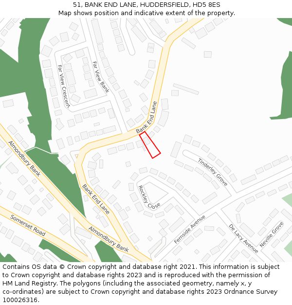 51, BANK END LANE, HUDDERSFIELD, HD5 8ES: Location map and indicative extent of plot