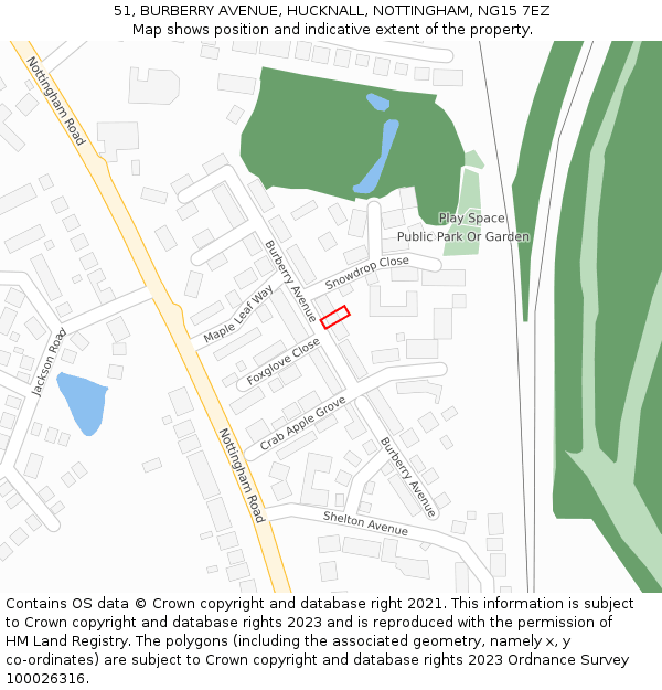 51, BURBERRY AVENUE, HUCKNALL, NOTTINGHAM, NG15 7EZ: Location map and indicative extent of plot