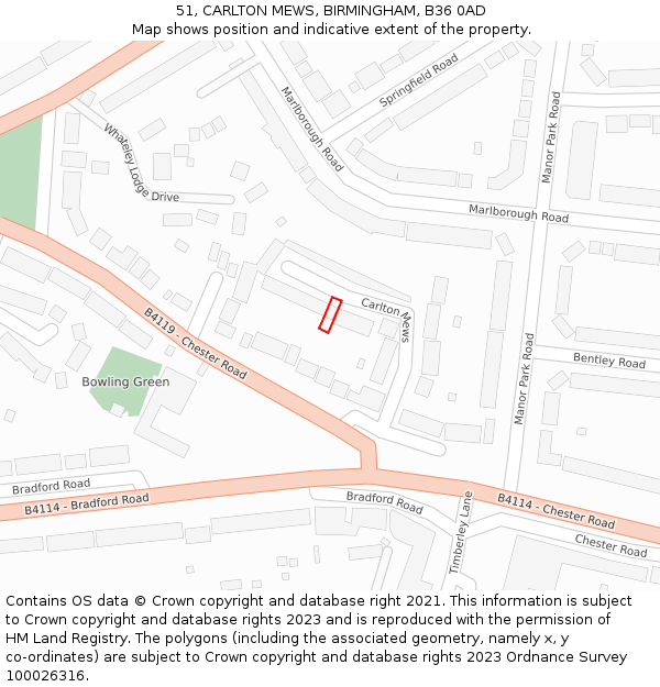 51, CARLTON MEWS, BIRMINGHAM, B36 0AD: Location map and indicative extent of plot