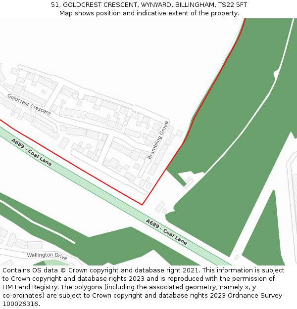 51, GOLDCREST CRESCENT, WYNYARD, BILLINGHAM, TS22 5FT: Location map and indicative extent of plot