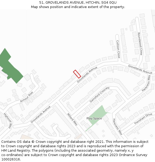 51, GROVELANDS AVENUE, HITCHIN, SG4 0QU: Location map and indicative extent of plot