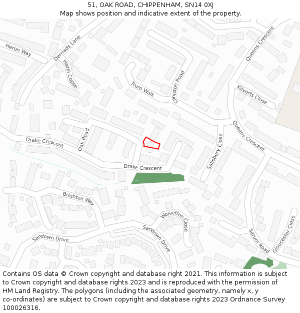 51, OAK ROAD, CHIPPENHAM, SN14 0XJ: Location map and indicative extent of plot