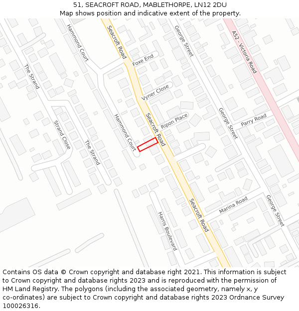 51, SEACROFT ROAD, MABLETHORPE, LN12 2DU: Location map and indicative extent of plot
