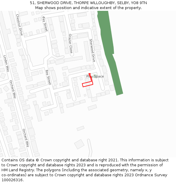 51, SHERWOOD DRIVE, THORPE WILLOUGHBY, SELBY, YO8 9TN: Location map and indicative extent of plot