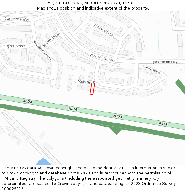 51, STEIN GROVE, MIDDLESBROUGH, TS5 8DJ: Location map and indicative extent of plot