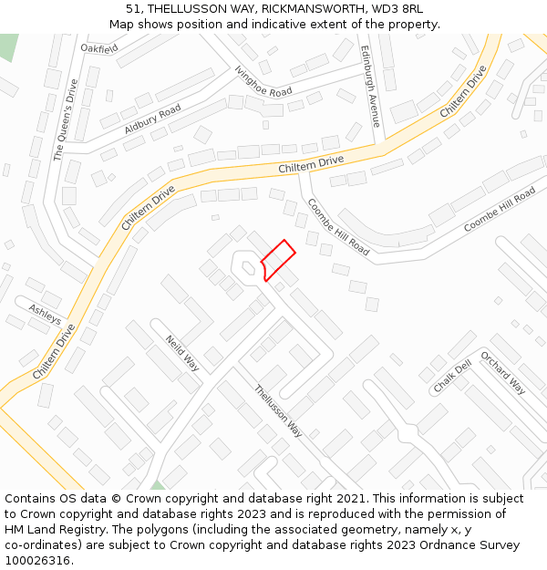 51, THELLUSSON WAY, RICKMANSWORTH, WD3 8RL: Location map and indicative extent of plot
