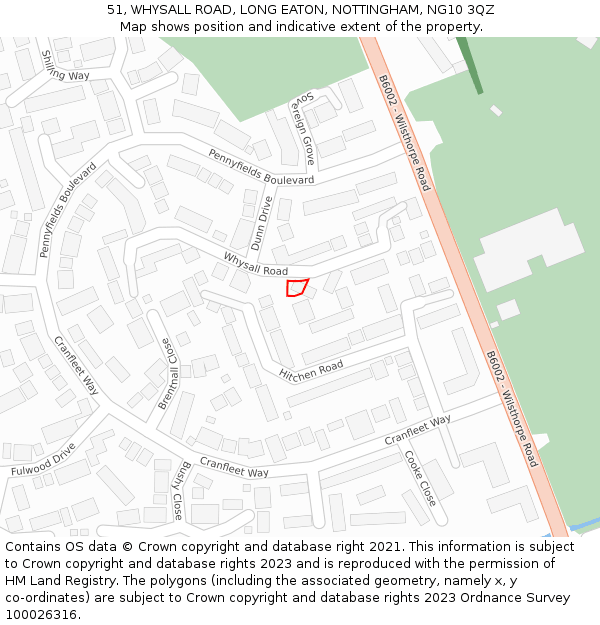 51, WHYSALL ROAD, LONG EATON, NOTTINGHAM, NG10 3QZ: Location map and indicative extent of plot