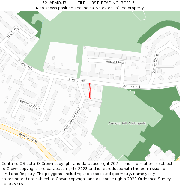 52, ARMOUR HILL, TILEHURST, READING, RG31 6JH: Location map and indicative extent of plot