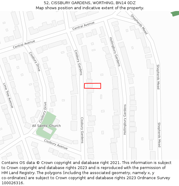 52, CISSBURY GARDENS, WORTHING, BN14 0DZ: Location map and indicative extent of plot