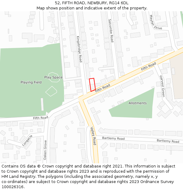52, FIFTH ROAD, NEWBURY, RG14 6DL: Location map and indicative extent of plot
