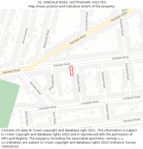 52, OAKDALE ROAD, NOTTINGHAM, NG3 7EG: Location map and indicative extent of plot
