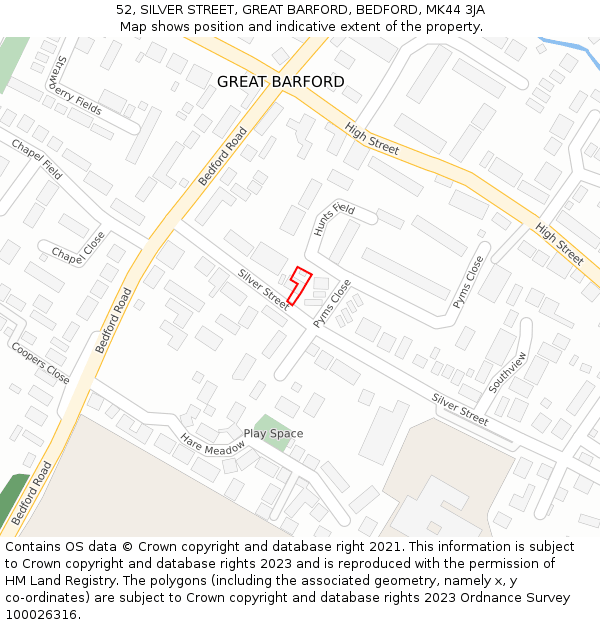 52, SILVER STREET, GREAT BARFORD, BEDFORD, MK44 3JA: Location map and indicative extent of plot