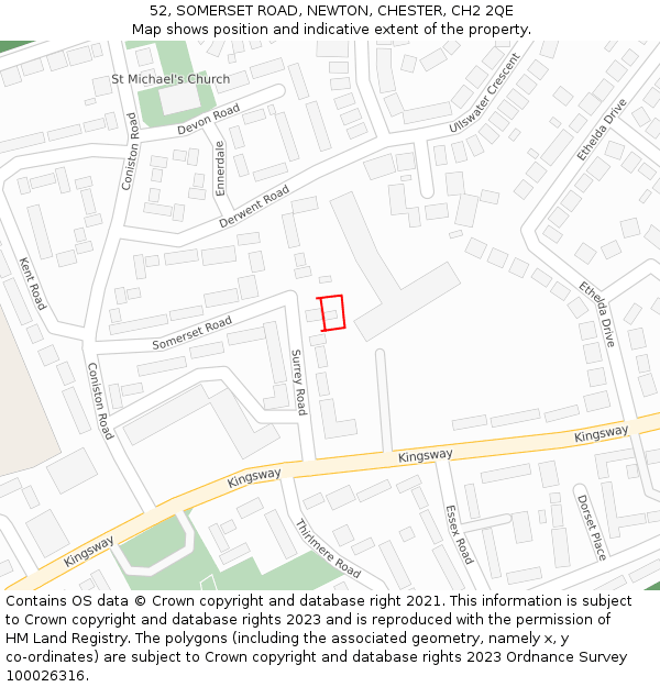 52, SOMERSET ROAD, NEWTON, CHESTER, CH2 2QE: Location map and indicative extent of plot