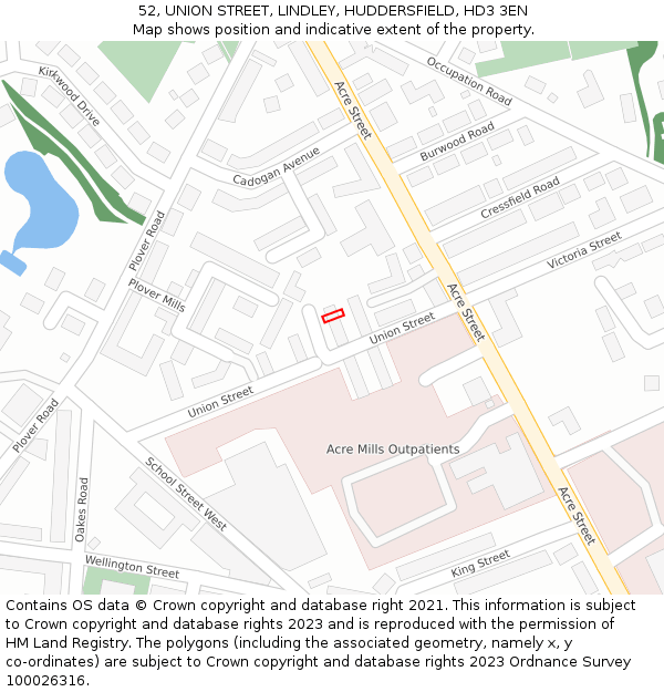 52, UNION STREET, LINDLEY, HUDDERSFIELD, HD3 3EN: Location map and indicative extent of plot