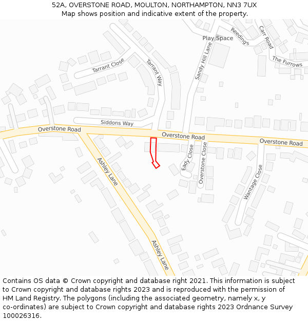 52A, OVERSTONE ROAD, MOULTON, NORTHAMPTON, NN3 7UX: Location map and indicative extent of plot