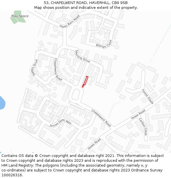 53, CHAPELWENT ROAD, HAVERHILL, CB9 9SB: Location map and indicative extent of plot