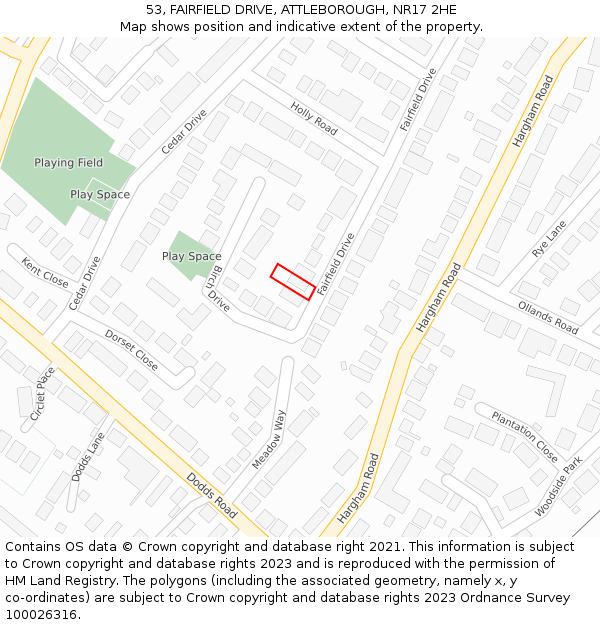 53, FAIRFIELD DRIVE, ATTLEBOROUGH, NR17 2HE: Location map and indicative extent of plot