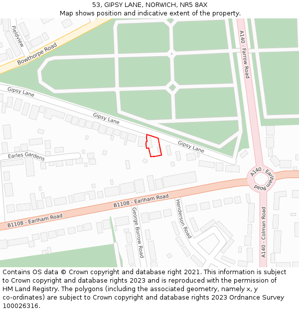 53, GIPSY LANE, NORWICH, NR5 8AX: Location map and indicative extent of plot