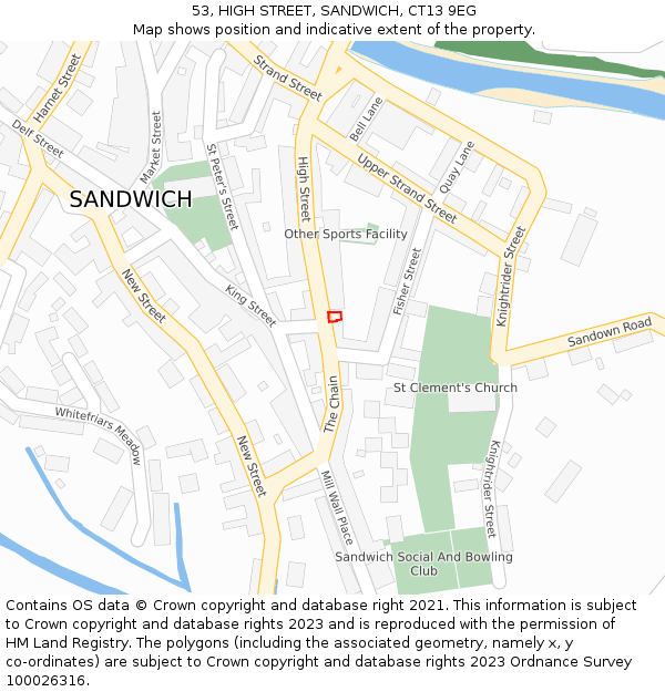 53, HIGH STREET, SANDWICH, CT13 9EG: Location map and indicative extent of plot