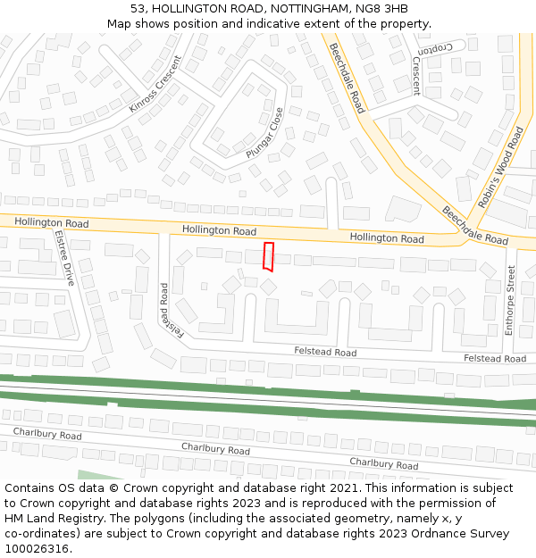 53, HOLLINGTON ROAD, NOTTINGHAM, NG8 3HB: Location map and indicative extent of plot
