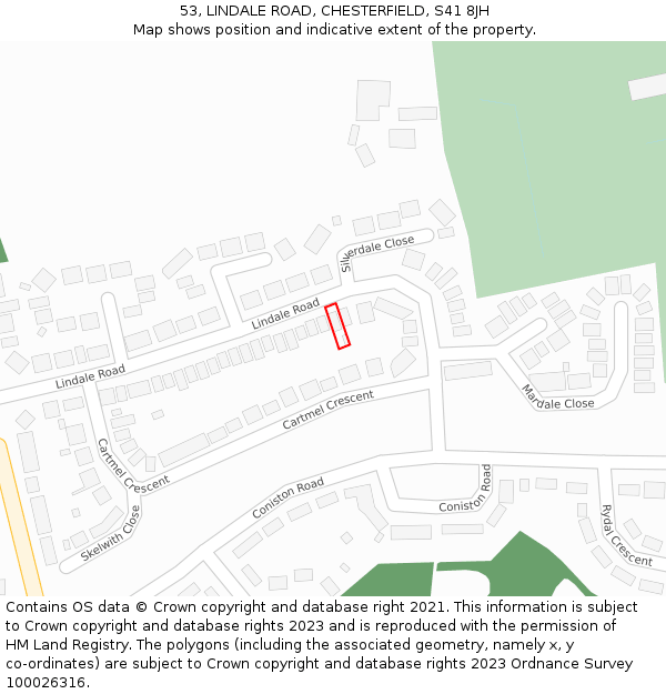 53, LINDALE ROAD, CHESTERFIELD, S41 8JH: Location map and indicative extent of plot