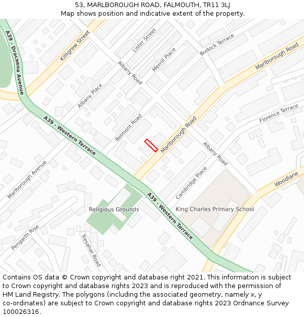 53, MARLBOROUGH ROAD, FALMOUTH, TR11 3LJ: Location map and indicative extent of plot