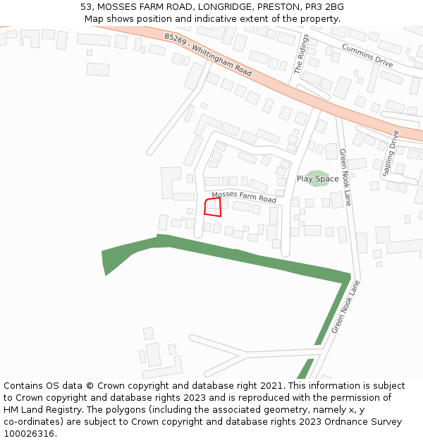 53, MOSSES FARM ROAD, LONGRIDGE, PRESTON, PR3 2BG: Location map and indicative extent of plot