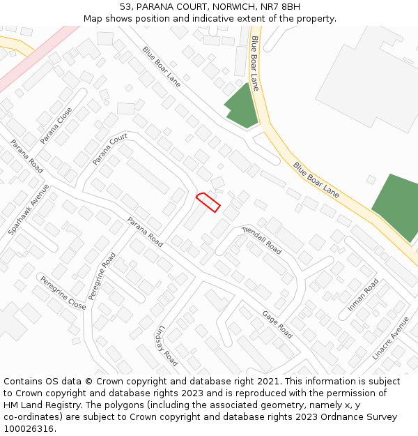 53, PARANA COURT, NORWICH, NR7 8BH: Location map and indicative extent of plot
