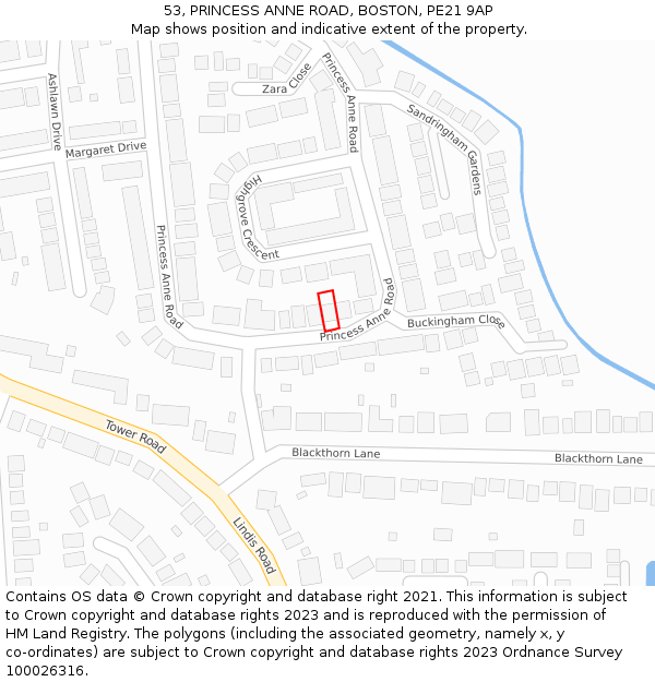 53, PRINCESS ANNE ROAD, BOSTON, PE21 9AP: Location map and indicative extent of plot
