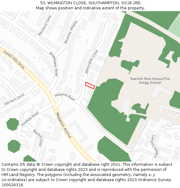 53, WILMINGTON CLOSE, SOUTHAMPTON, SO18 2RD: Location map and indicative extent of plot