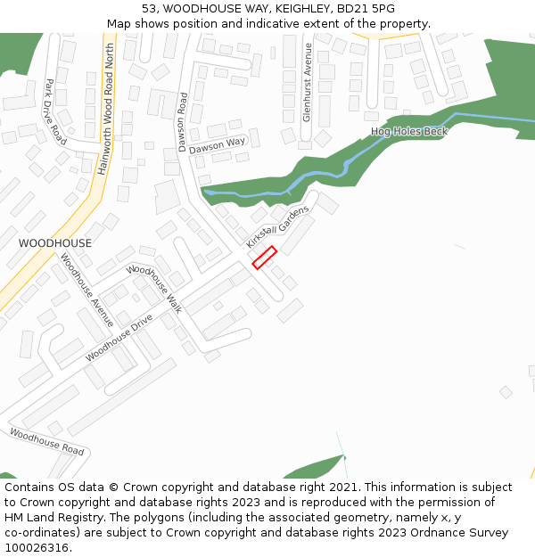 53, WOODHOUSE WAY, KEIGHLEY, BD21 5PG: Location map and indicative extent of plot