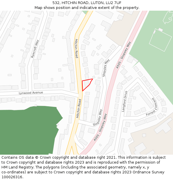 532, HITCHIN ROAD, LUTON, LU2 7UF: Location map and indicative extent of plot