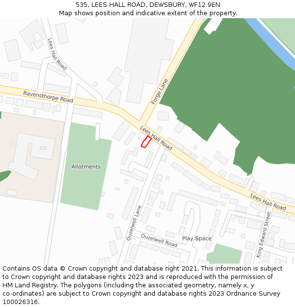 535, LEES HALL ROAD, DEWSBURY, WF12 9EN: Location map and indicative extent of plot
