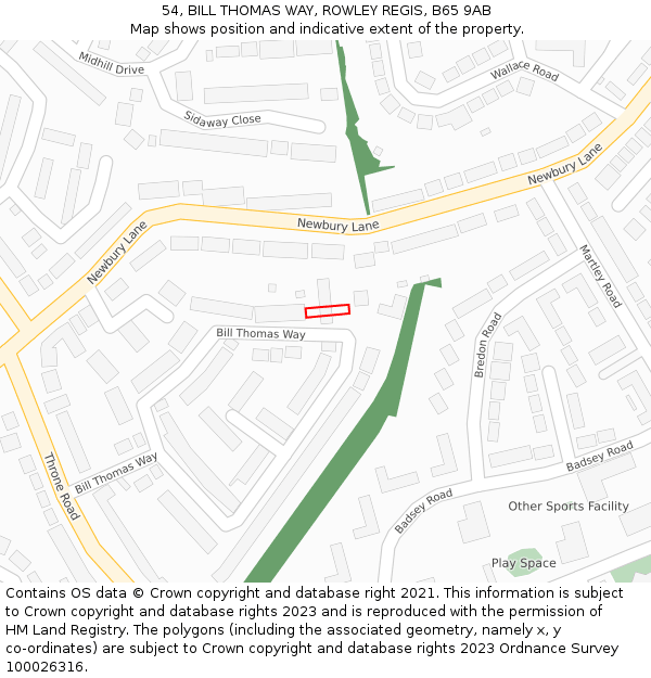54, BILL THOMAS WAY, ROWLEY REGIS, B65 9AB: Location map and indicative extent of plot