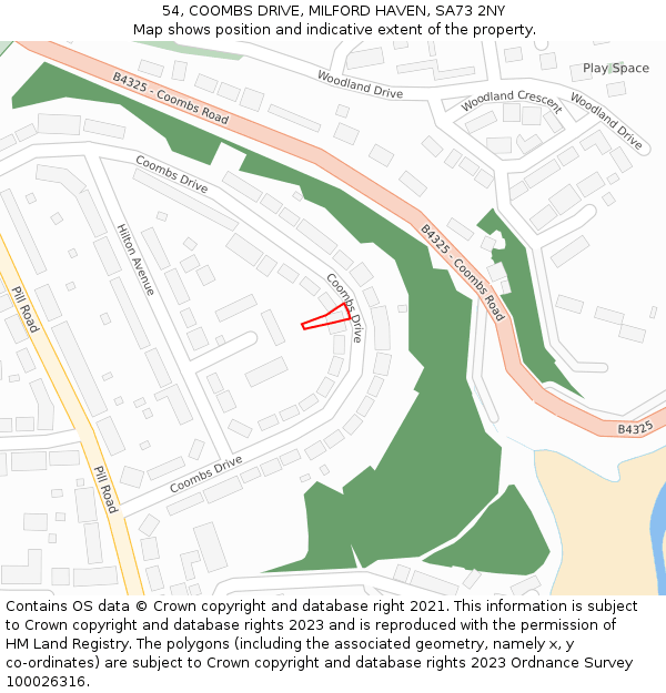 54, COOMBS DRIVE, MILFORD HAVEN, SA73 2NY: Location map and indicative extent of plot