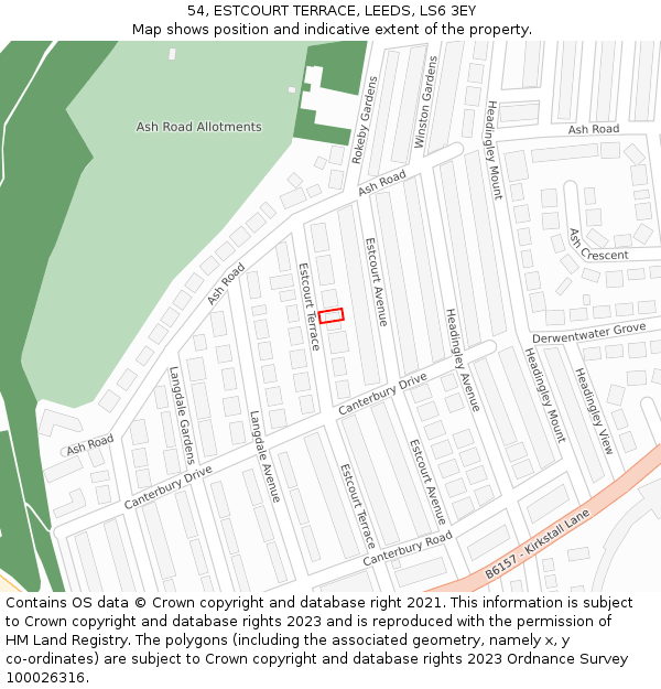 54, ESTCOURT TERRACE, LEEDS, LS6 3EY: Location map and indicative extent of plot