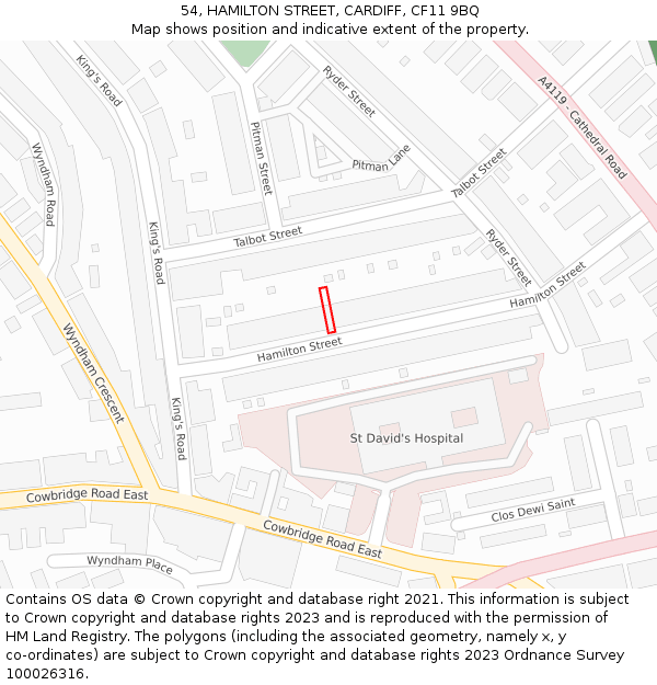 54, HAMILTON STREET, CARDIFF, CF11 9BQ: Location map and indicative extent of plot