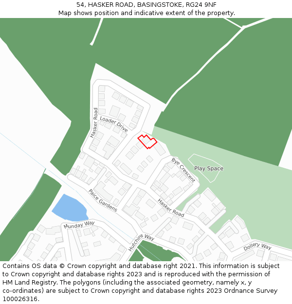54, HASKER ROAD, BASINGSTOKE, RG24 9NF: Location map and indicative extent of plot