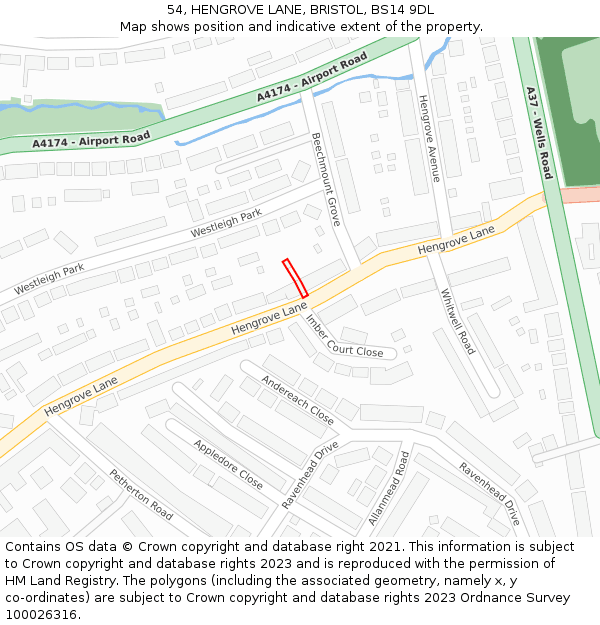 54, HENGROVE LANE, BRISTOL, BS14 9DL: Location map and indicative extent of plot