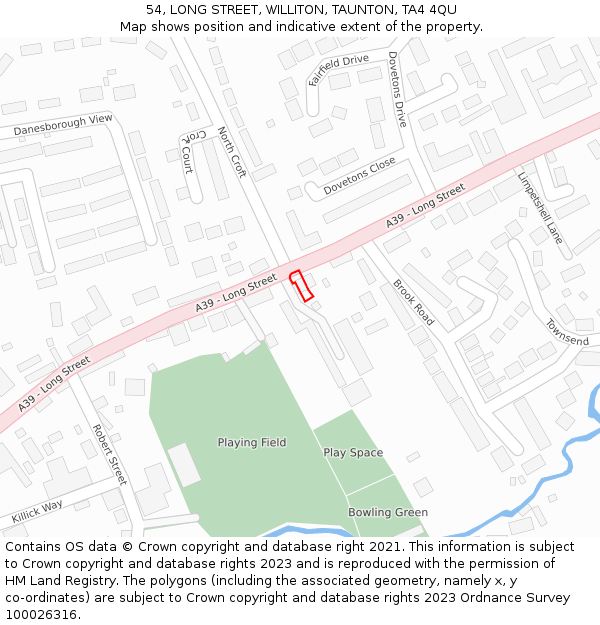 54, LONG STREET, WILLITON, TAUNTON, TA4 4QU: Location map and indicative extent of plot