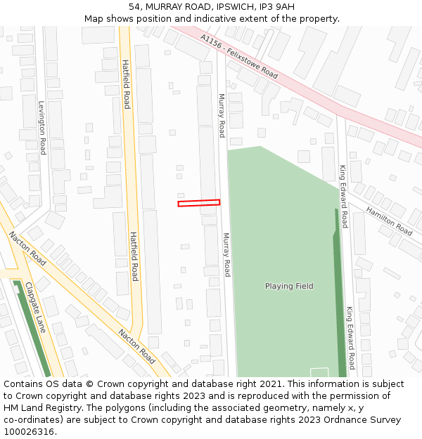 54, MURRAY ROAD, IPSWICH, IP3 9AH: Location map and indicative extent of plot