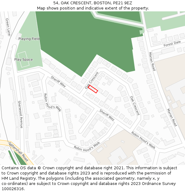 54, OAK CRESCENT, BOSTON, PE21 9EZ: Location map and indicative extent of plot
