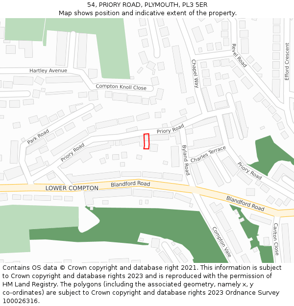 54, PRIORY ROAD, PLYMOUTH, PL3 5ER: Location map and indicative extent of plot