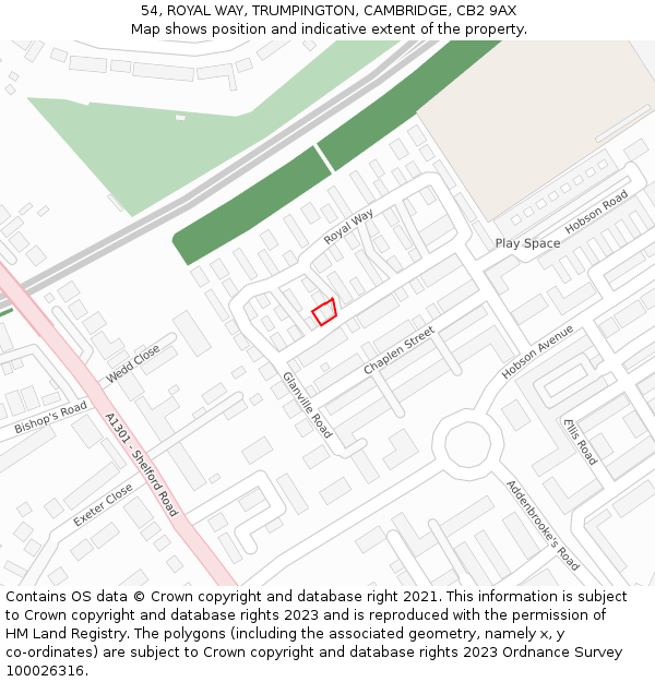 54, ROYAL WAY, TRUMPINGTON, CAMBRIDGE, CB2 9AX: Location map and indicative extent of plot