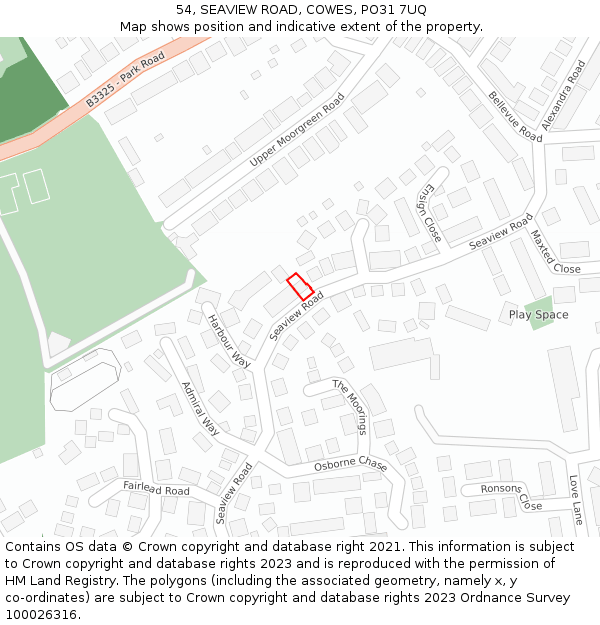 54, SEAVIEW ROAD, COWES, PO31 7UQ: Location map and indicative extent of plot